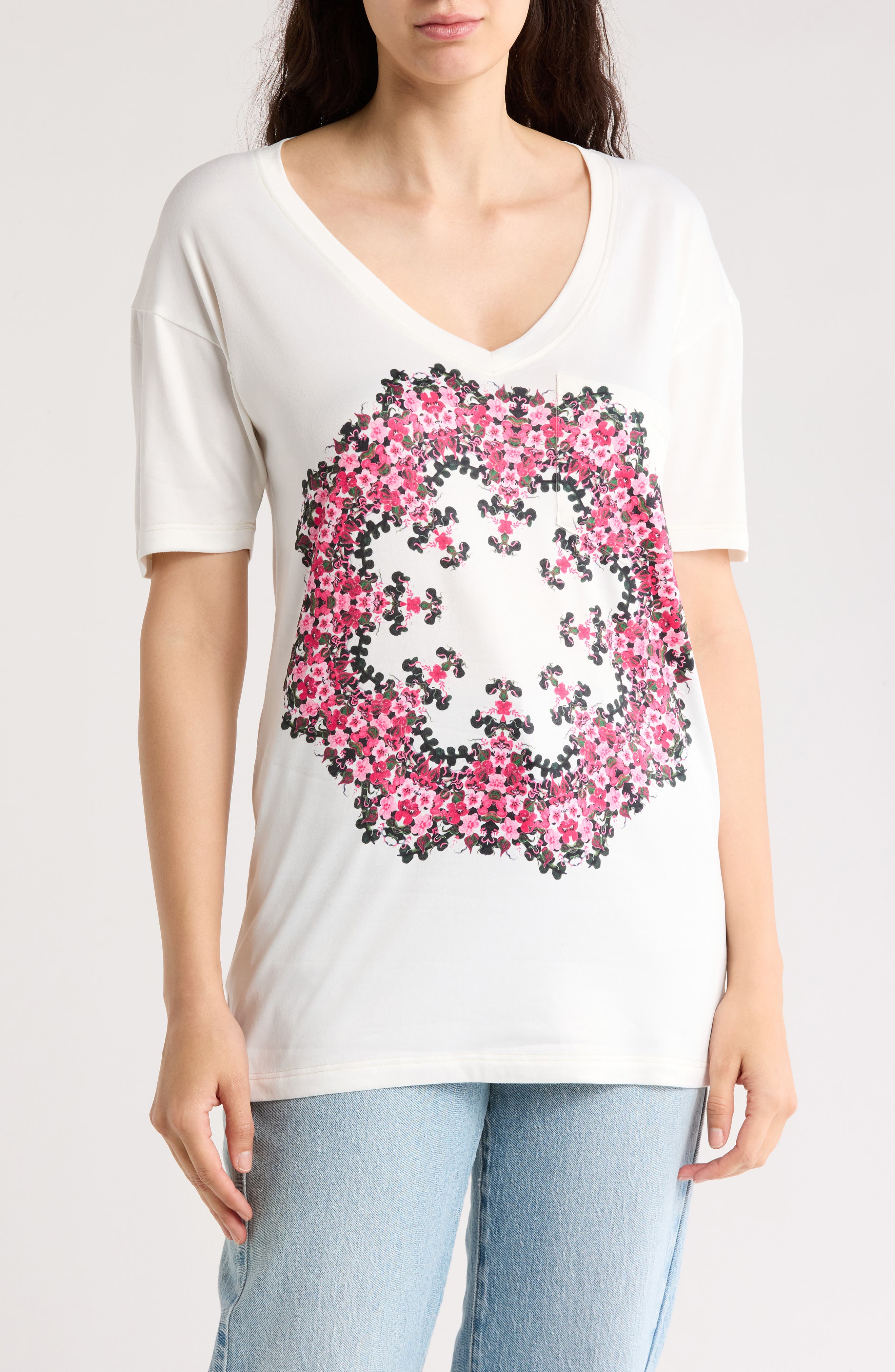 selected WHITE PINK FLORAL WREATH PRINT