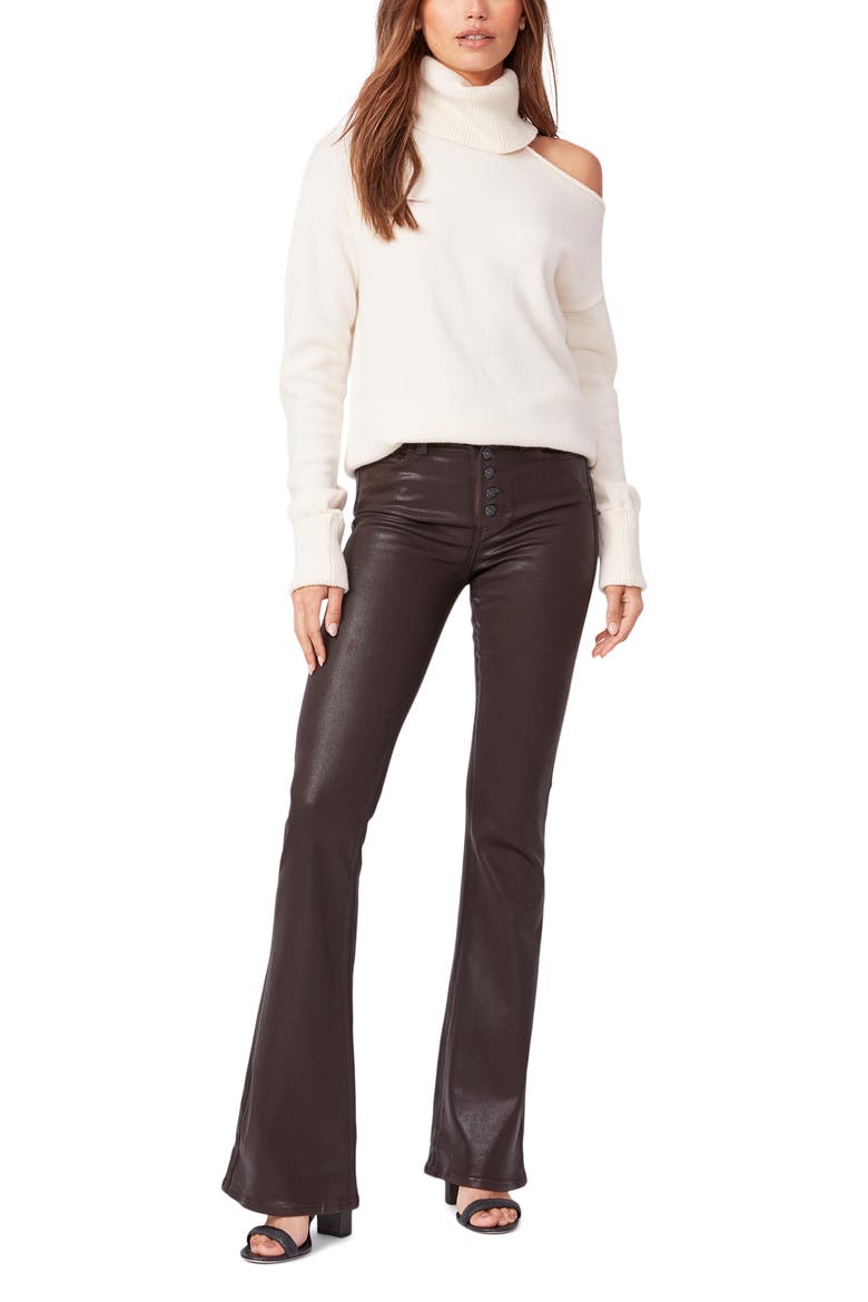 Lou Lou Exposed Button High Waist Flare Jeans, Alternate, color, CHICORY LUXE COATING