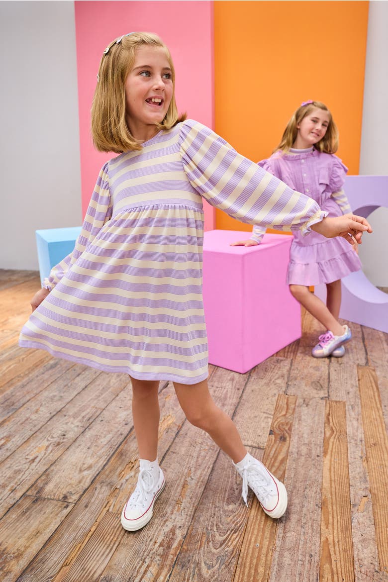 Kids' Striped Rugby Dress, Alternate, color, Lavender Multi Stripe