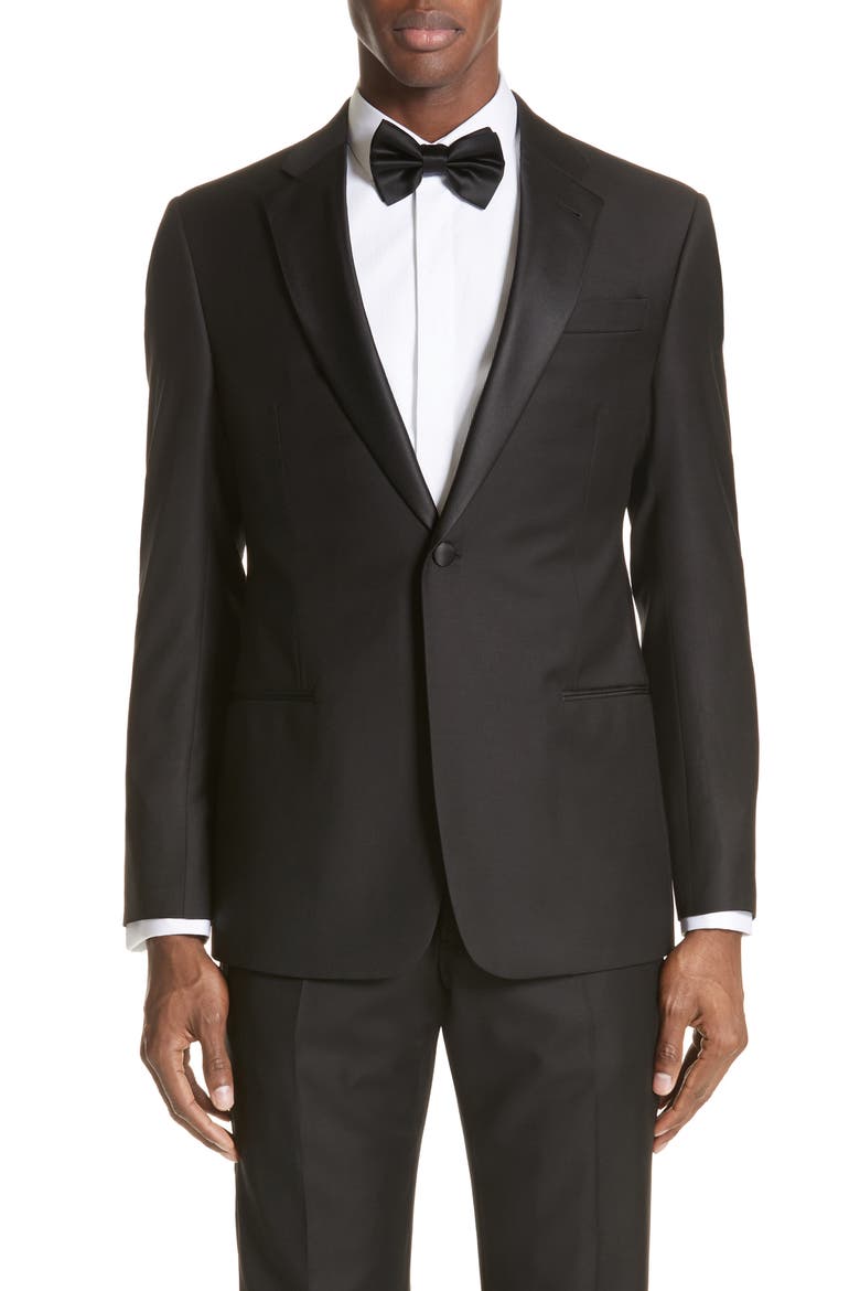 Trim Fit Wool Tuxedo, Alternate, color, BLACK