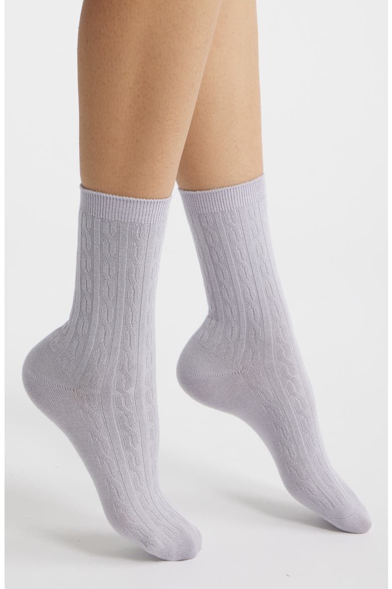 Cable Crew Socks, Main, color, LAVENDER