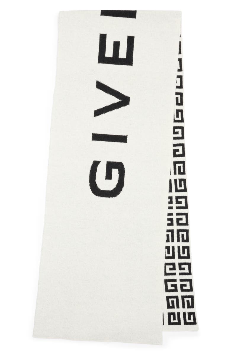 Givenchy Logo Reversible Muffler Scarf College Reversible Muffler Scarf, Alternate, color, White/Black