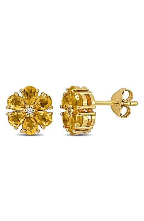 Semiprecious Stone & White Topaz Floral Stud Earrings