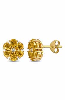 DELMAR Semiprecious Stone & White Topaz Floral Stud Earrings