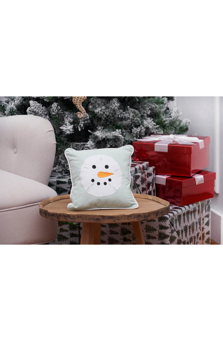 C&F Home Sand Dollar Shaped Snowman Christmas Accent Pillow, 10" x 10", Alternate, color, Green