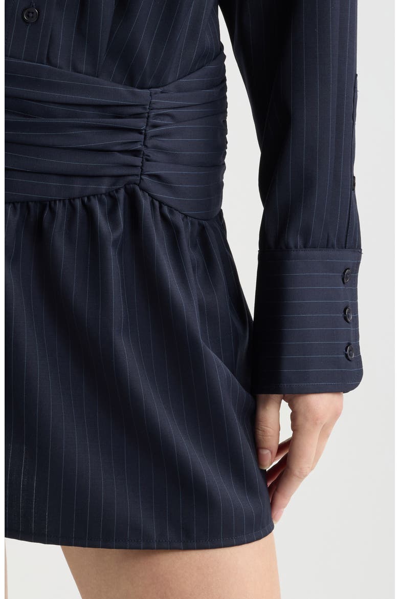 Pinstripe Long Sleeve Wool Blend Mini Shirtdress, Alternate, color, NAVY