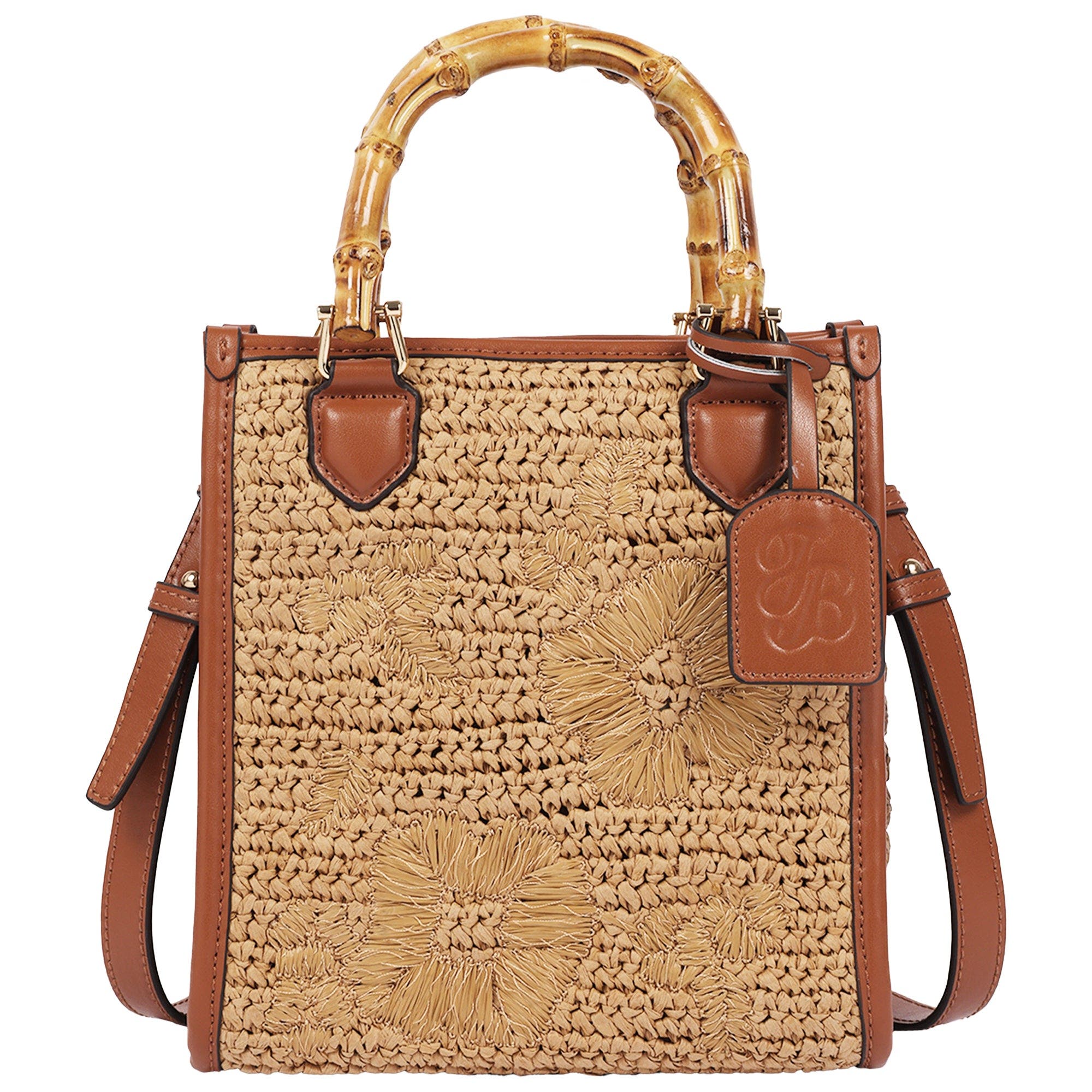 Celine Floral Embroidery Tote Cognac, Main, color, COGNAC