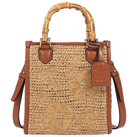 Celine Floral Embroidery Tote Cognac