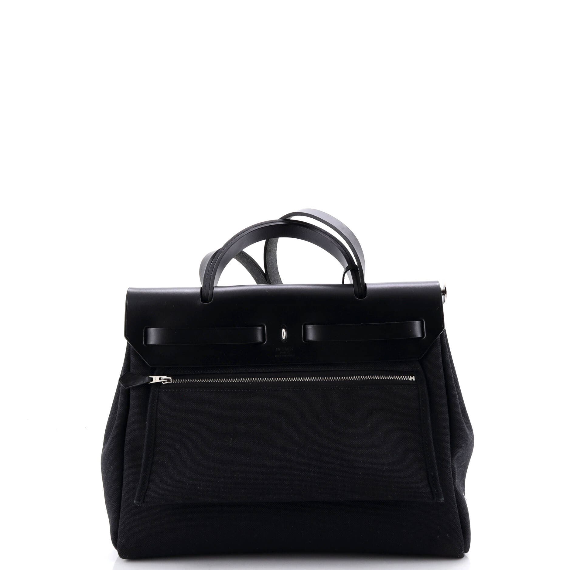 Pre-Owned Hermes Herbag Zip Leather and Toile 31, Alternate, color, Noir