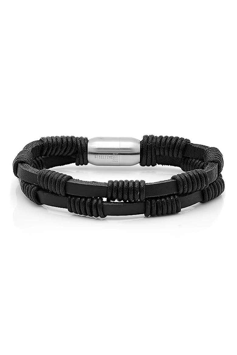 Men's Wrapped Leather Bracelet, Main, color, BLACK