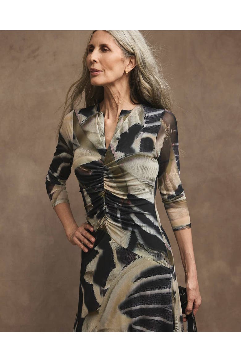 Abstract Print Mesh Midi Dress, Alternate, color, Black