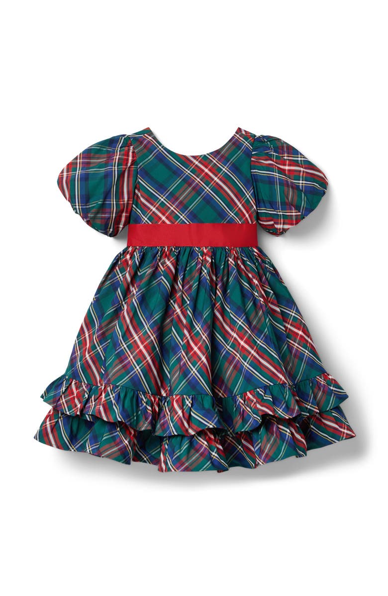 Janie and Jack The Bow-Tied Tartan Dress, Main, color, Green