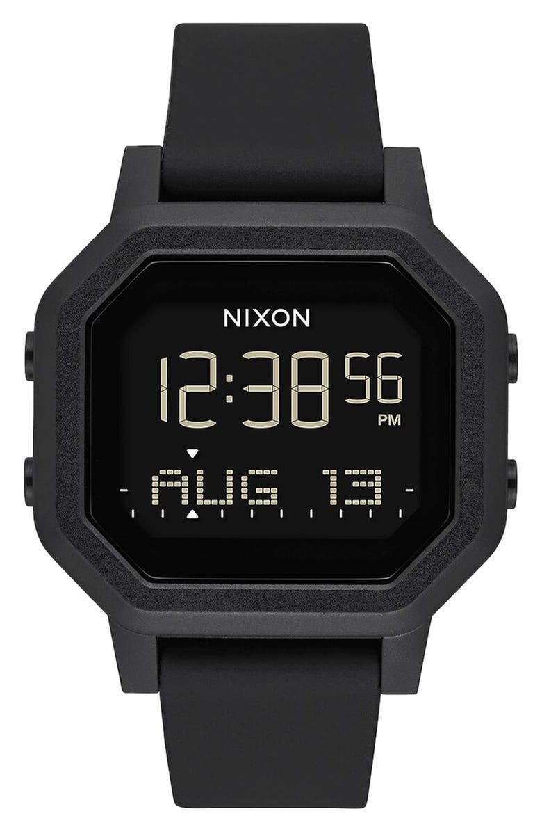 Nixon Siren Digital Recycled Plastic Strap Watch, 36mm, Main, color, Black