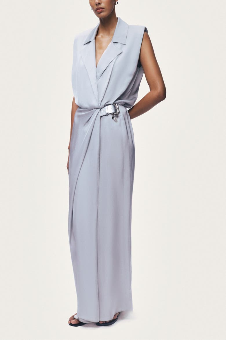 Embellished Belt-Detail Maxi Dress, Alternate, color, Grey