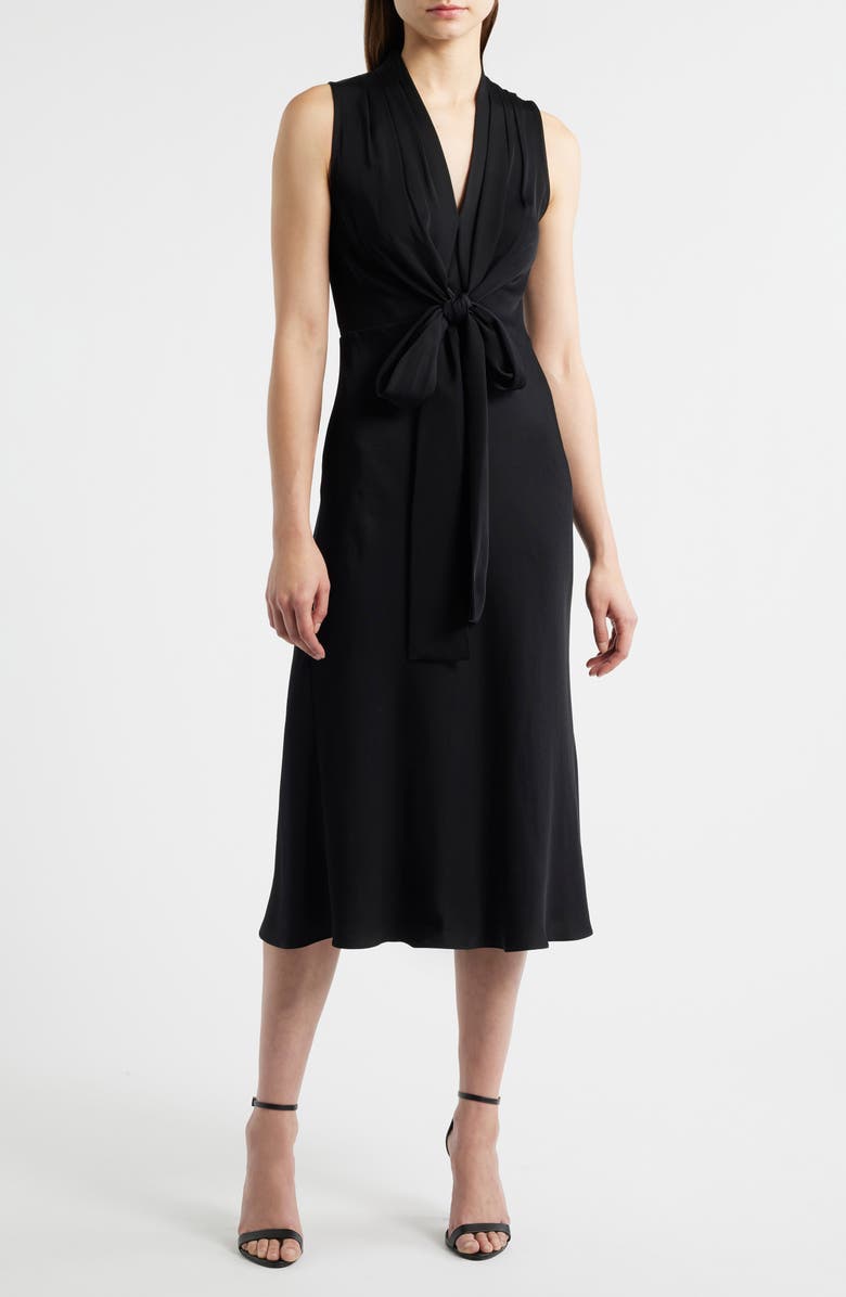 KOBI HALPERIN Lex Front Tie Midi Dress, Main, color, Black
