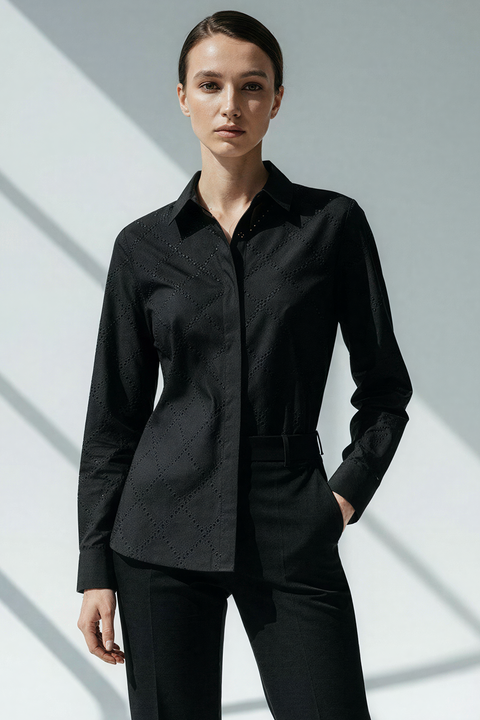 Stone Pattern Pocketless Long Sleeve Cotton Shirt