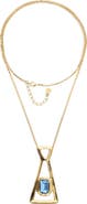 UNODE50 Gold-Tone Geometric Necklace with Blue Crystal