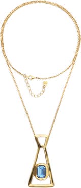 UNODE50 Gold-Tone Geometric Necklace with Blue Crystal