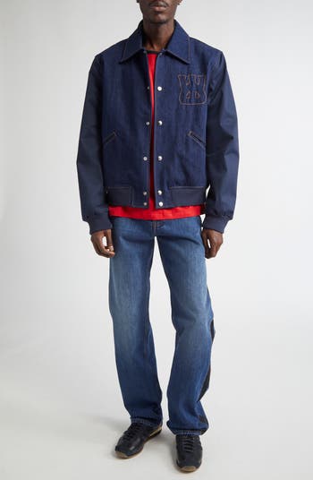 Wales Bonner Echo Mixed Meda Denim Varsity Jacket | Nordstrom
