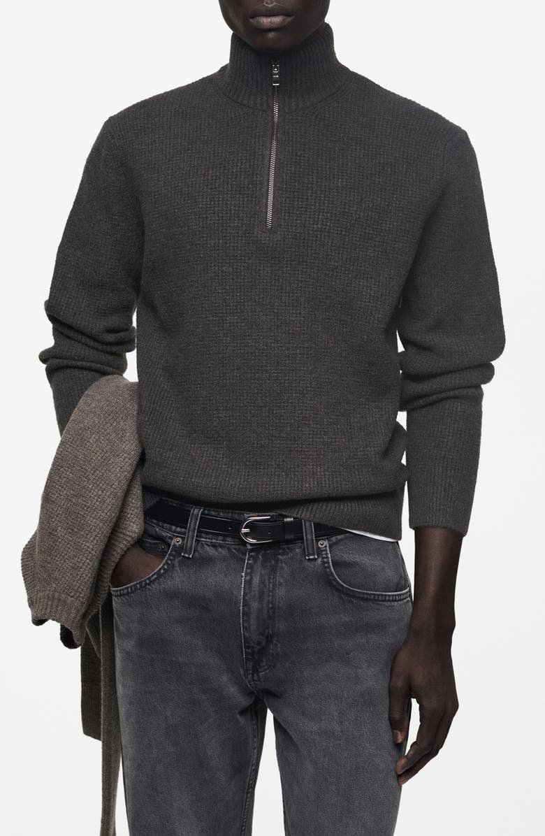 MANGO Mock Neck Quarter Zip Sweater, Main, color,
