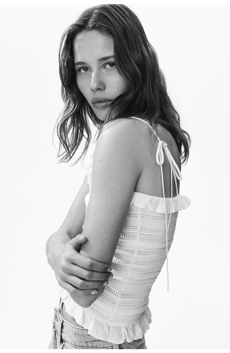 H&M Pointelle-knit Tie-strap Top, Alternate, color, White