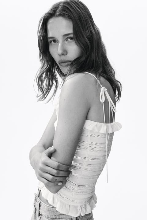 Pointelle-knit Tie-strap Top