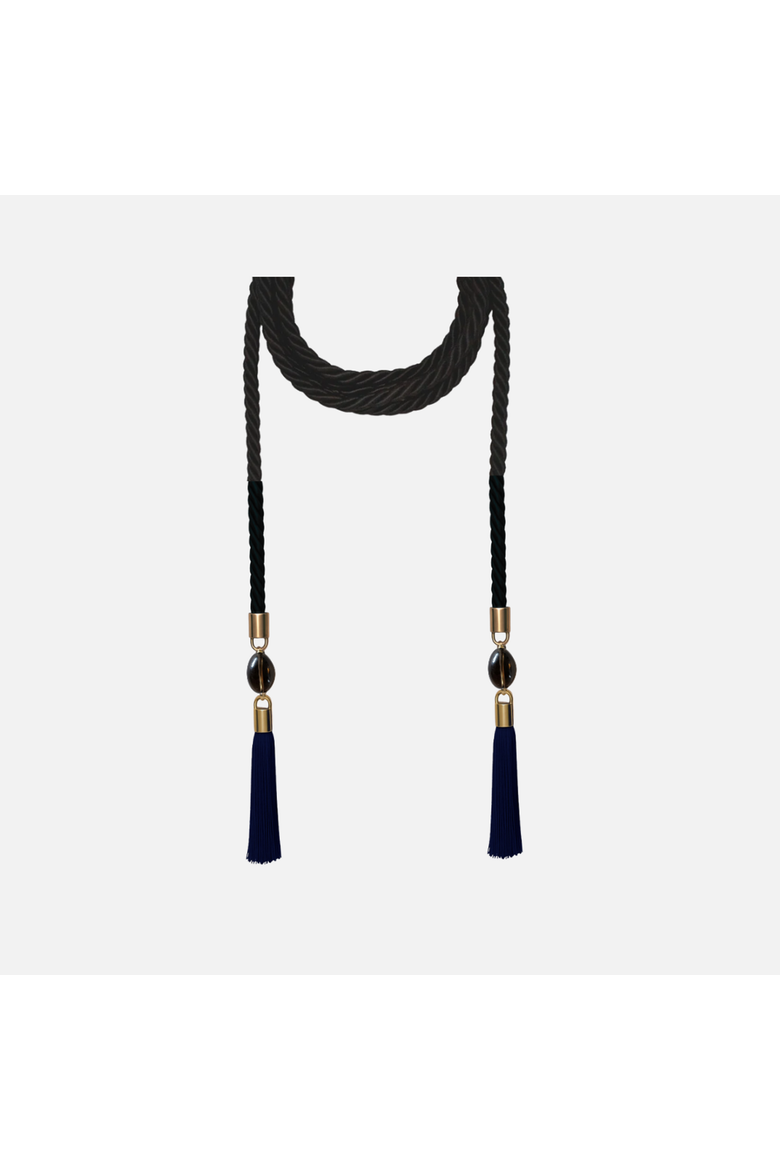 Silk Tassel Belt with Quartz, Alternate, color, Black