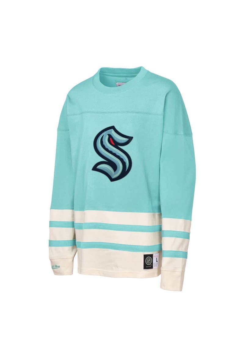 Youth Mitchell & Ness  Light Blue Seattle Kraken Chainstitch Heavyweight Long Sleeve Top, Alternate, color, Light Blue