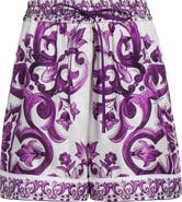 Dolce&Gabbana Majolica Print Silk Twill Drawstring Shorts