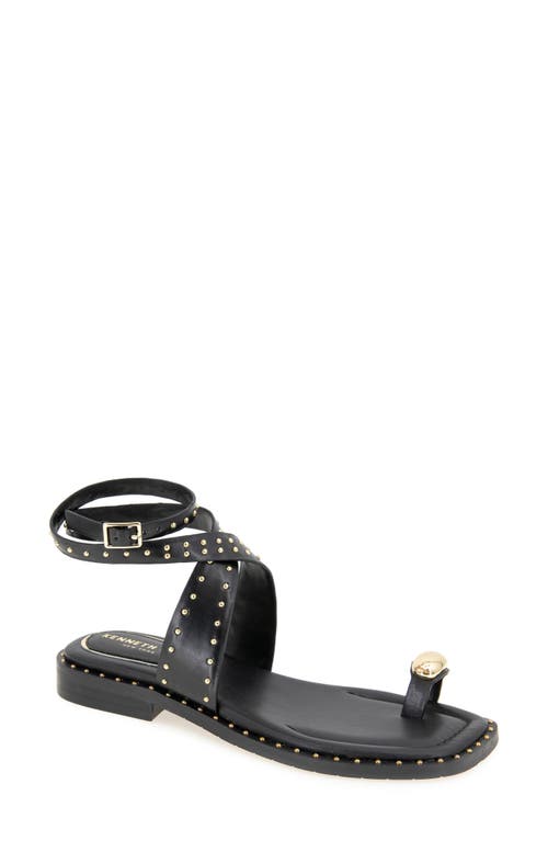 Kenneth Cole Ravenn Studded Wraparound Ankle Strap Sandal In Black