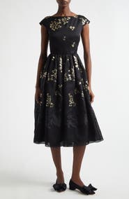 Erdem Floral Brocade Cap Sleeve Midi Dress