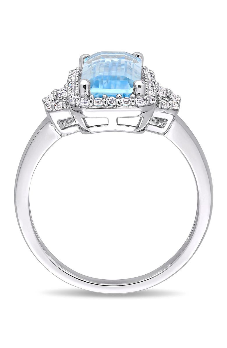 DELMAR Sterling Silver Sky Blue Emerald Cut Topaz & White Topaz Ring, Alternate, color, Blue
