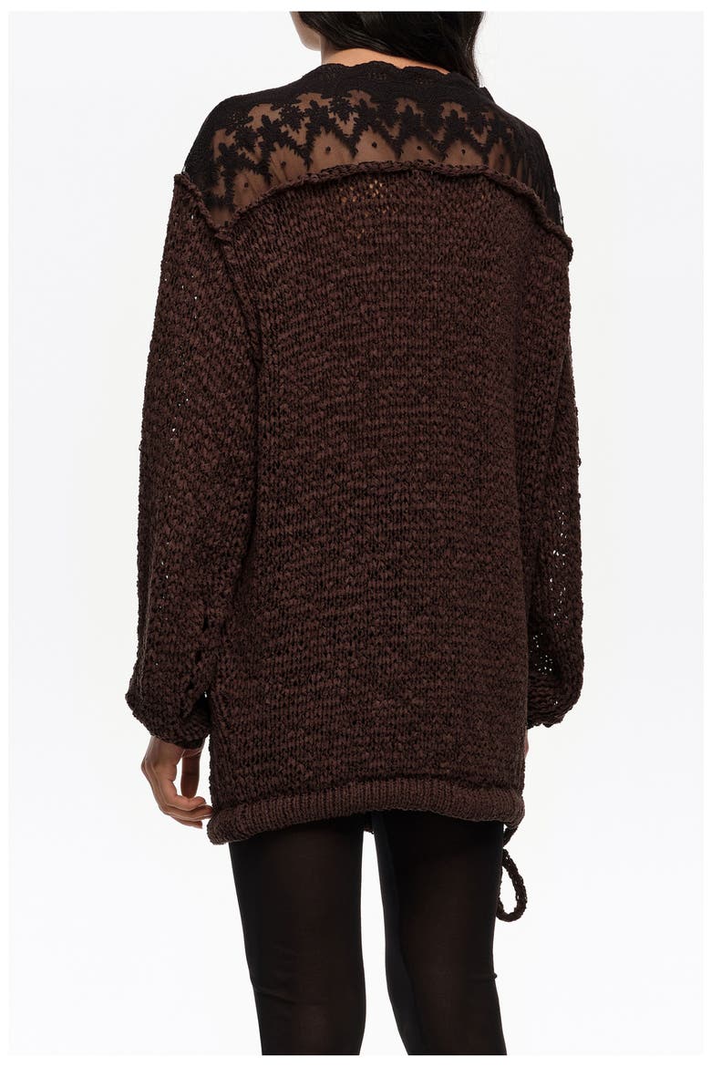 Lace Boat Neckline Sweater, Alternate, color, DARK BROWN