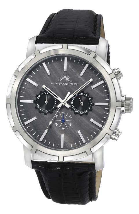 NYC Chronograph Leather Strap Watch, 38mm