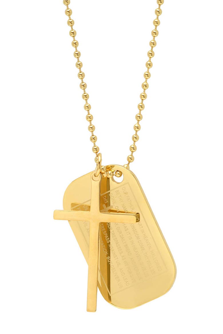 Men's Stainless Steel Cross & Lord's Prayer Dog Tag Necklace, Main, color, GOLD