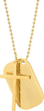 STEELTIME Men's Stainless Steel Cross & Lord's Prayer Dog Tag Necklace