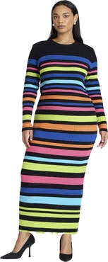 ELOQUII Variegated Stripe Maxi Dress
