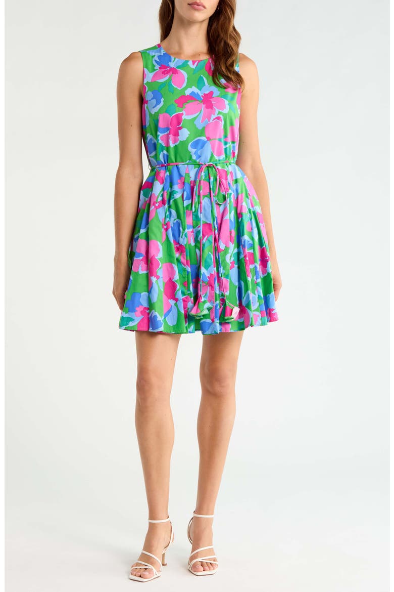 Merily Floral Print Sleeveless Pleated Dress, Main, color, KELLY-PINK-MULTI
