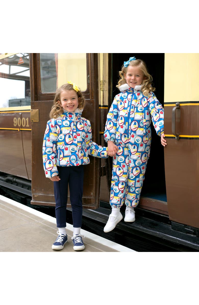 Rachel Riley Ski Travel Printed Snowsuit, Alternate, color, Blue