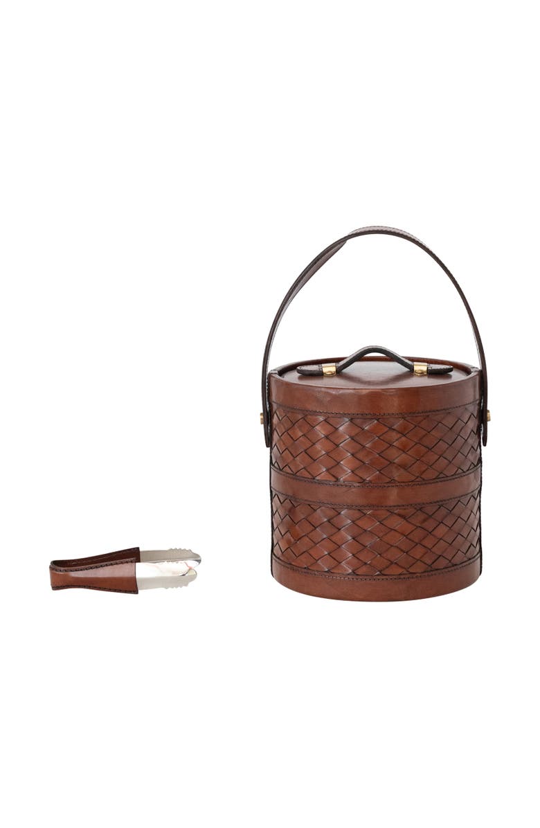 Storied Home Ice Bucket with Handle and Tongs, Main, color, Brown