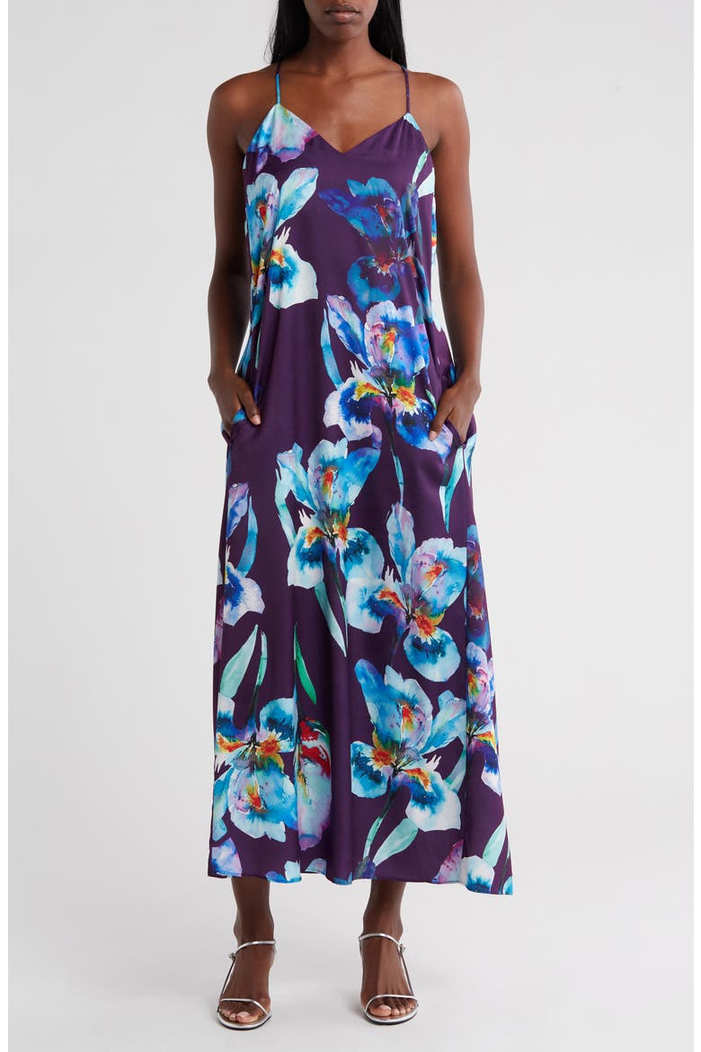 Floral Print Satin Slipdress, Main, color, PLUM