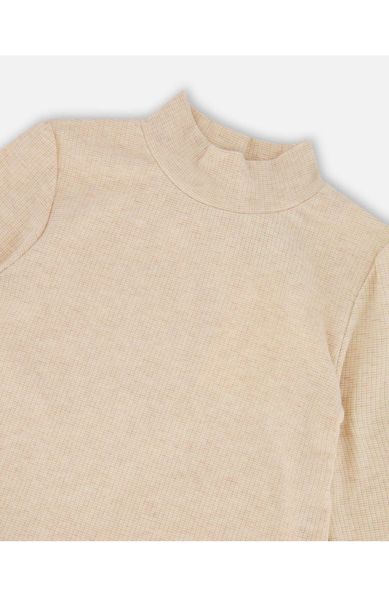 Deux par Deux Long Sleeve Bi-Material Mock Neck Dress and Plaid, Alternate, color, Beige