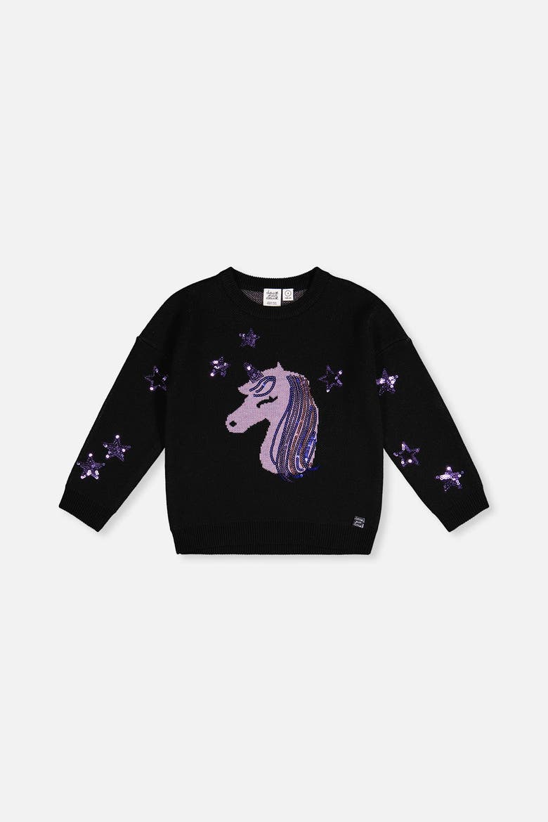 Intarsia Sequin Star Knitted Sweater, Main, color, Black and Mauve