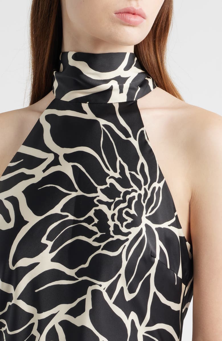 CeCe Floral Halter Neck Godet Hem Maxi Dress, Alternate, color, Rich Black