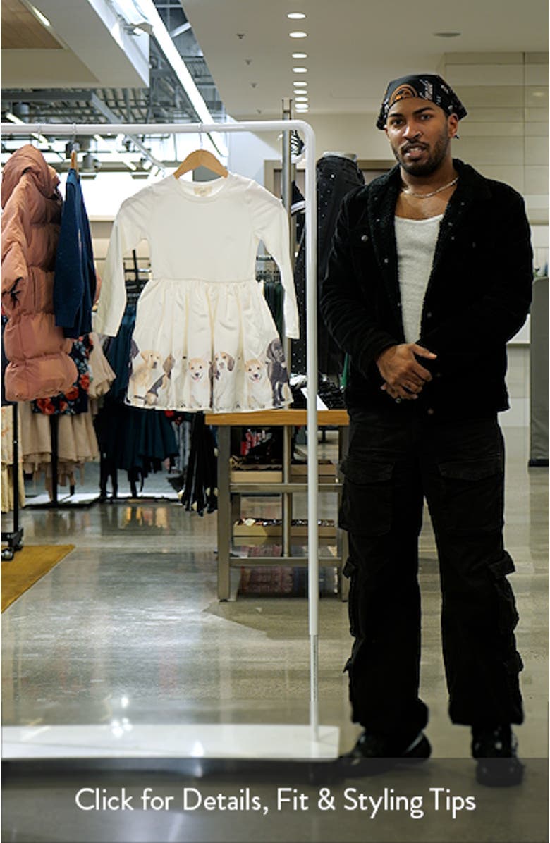 Kids' Puppy Row Long Sleeve Stretch Cotton Dress, sales video thumbnail