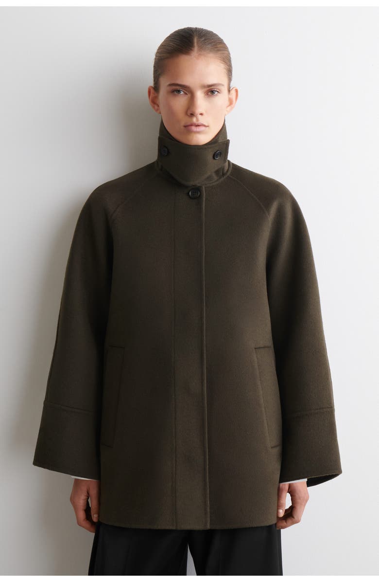 COS Mock-Neck Double-Faced Wool Short Coat, Alternate, color, Brown