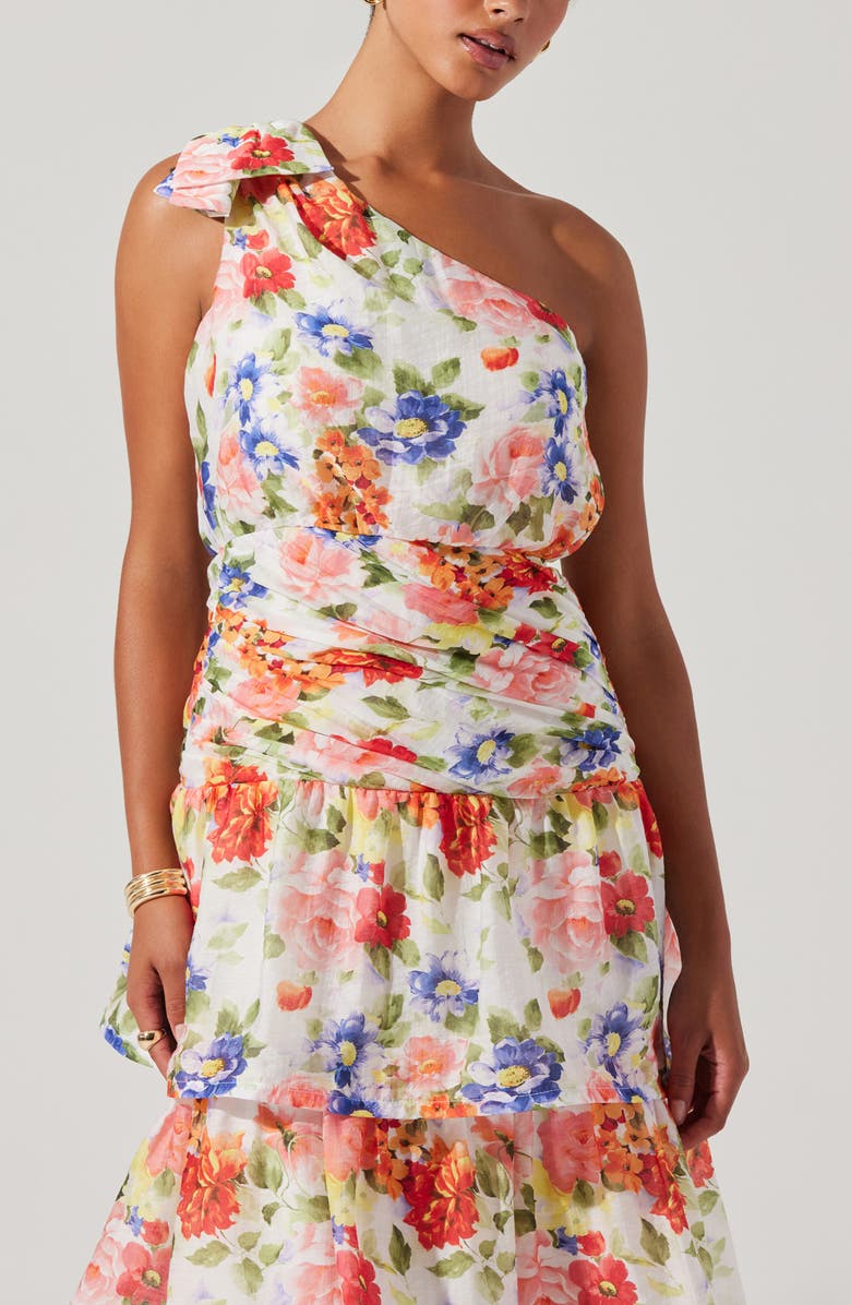 ASTR the Label Natali Floral Print One-Shoulder Tiered Dress, Alternate, color, White Coral Floral