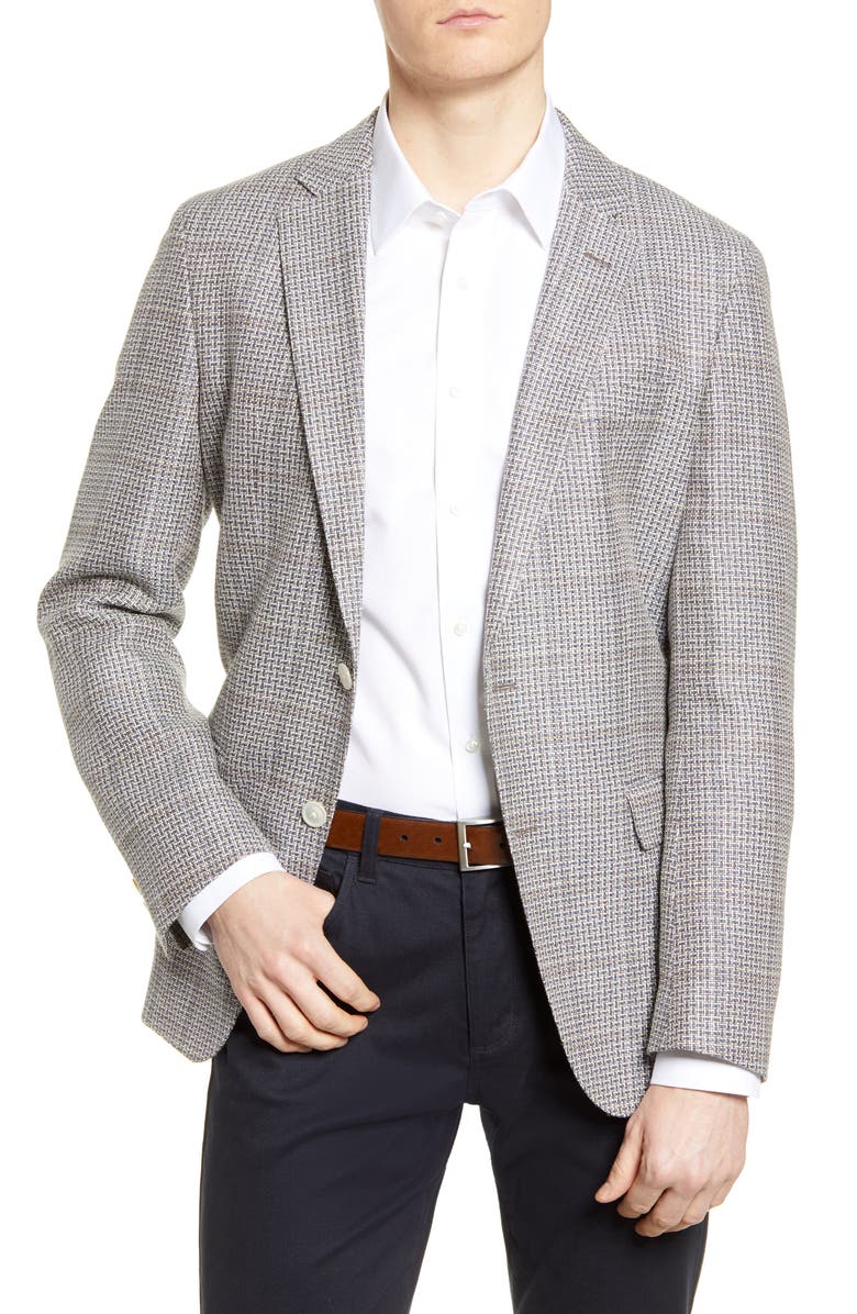 BOSS Hartlay Trim Fit Check Wool & Linen Sport Coat, Main, color, 