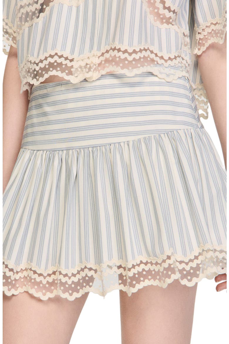 Striped cotton skort, Alternate, color, Ecru / bleu