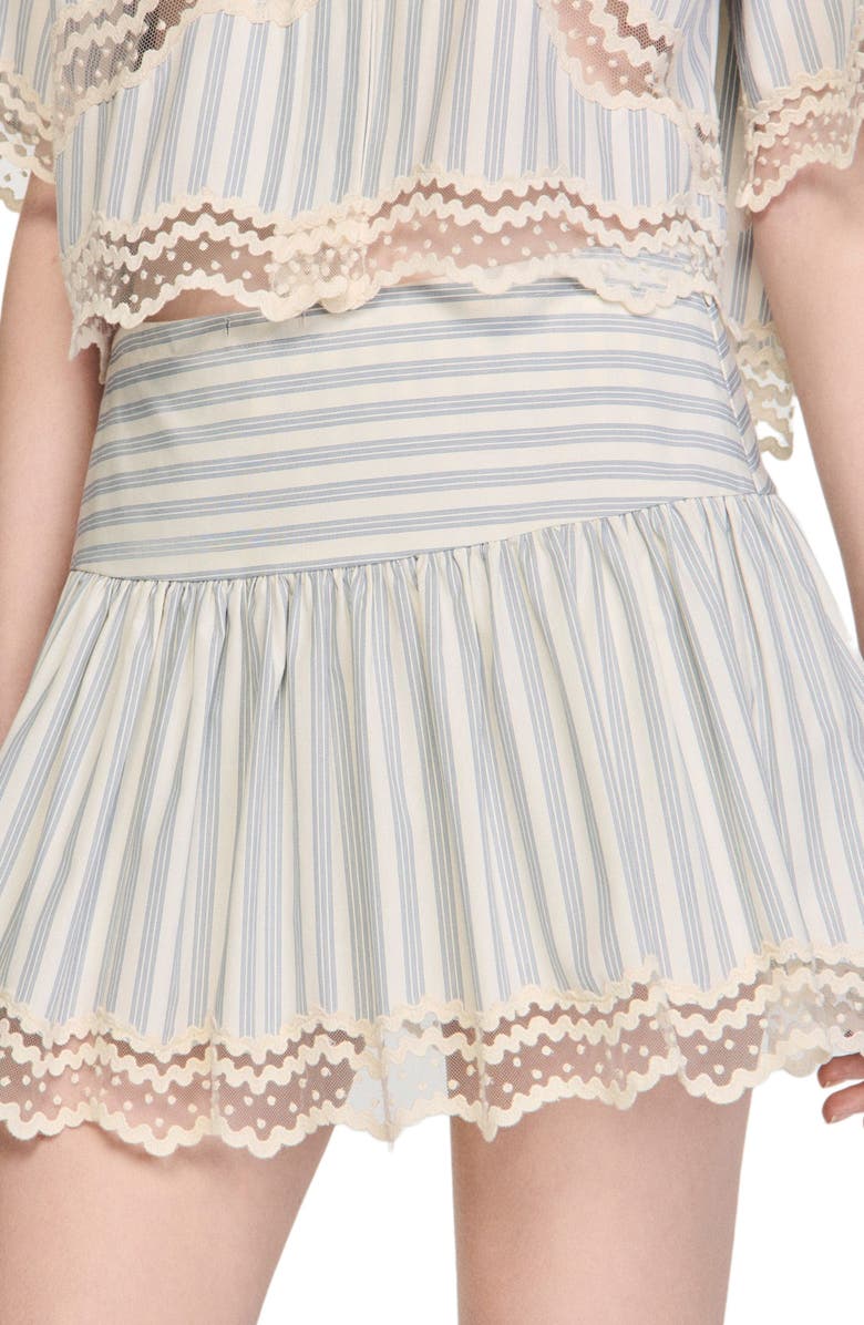 SANDRO Striped cotton skort, Alternate, color, Ecru / Bleu